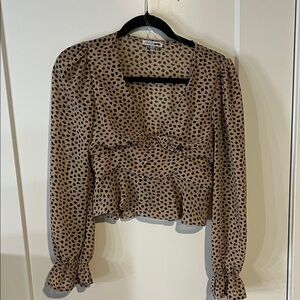 Topshop Tan and Black Polka Dot Blouse